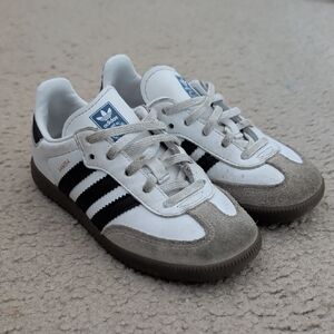 adidas Kids Samba Sneakers in White, Black & Gray Suede